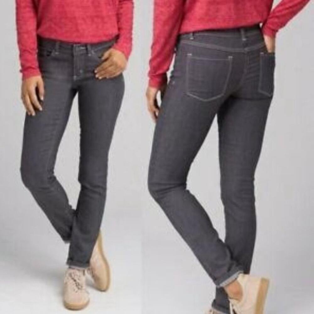 PrAna Kayla Organic Cotton Gray Skinny Jeans with White Seams Sz 4/27 Athleisure